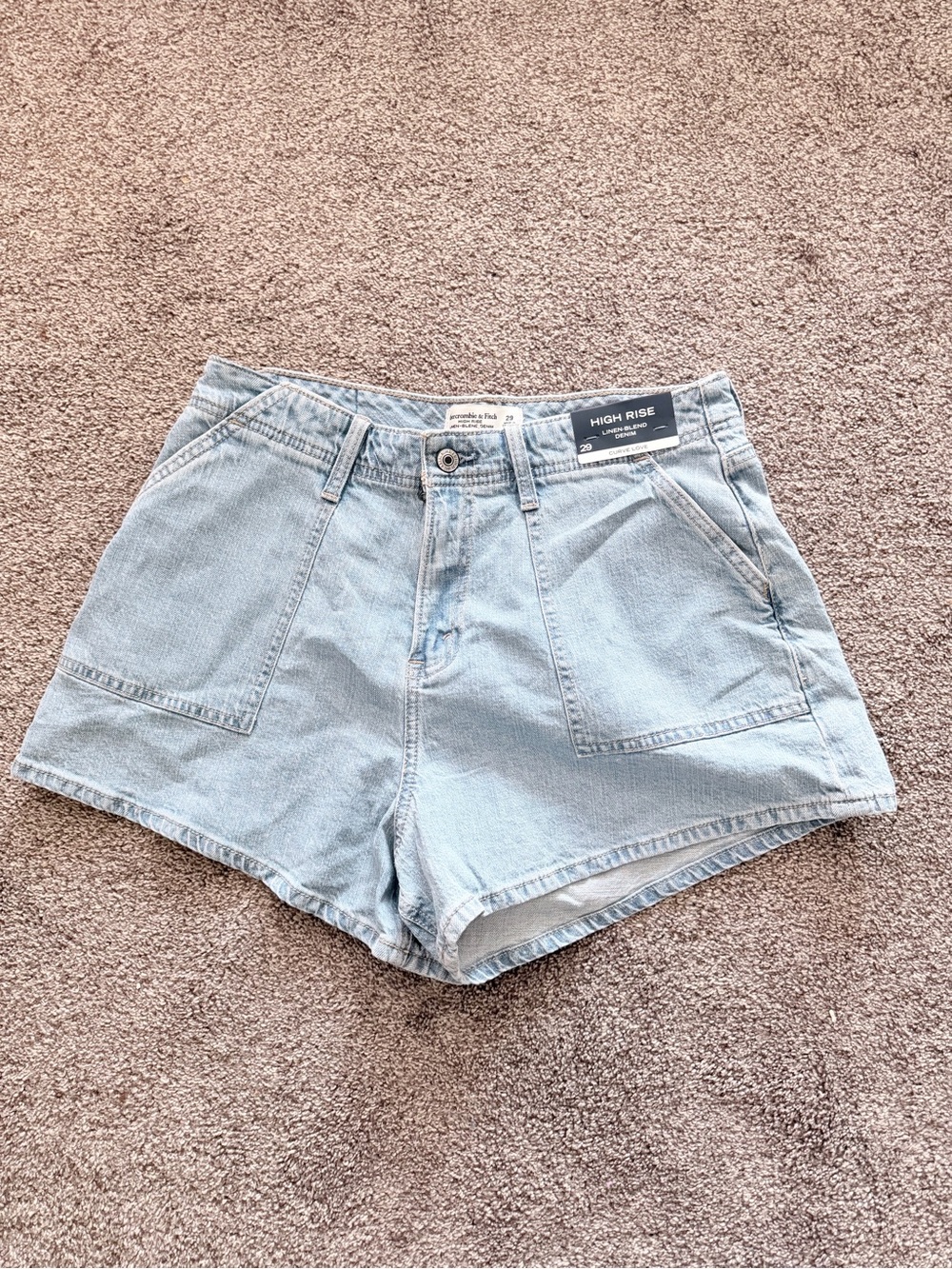 Abercrombie Curve Love High Rise Linen Blend Denim Short - Picture 3 of 5